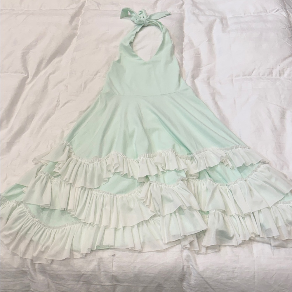 Oopsie Daisies Mint Green Halter Dress with Ruffle Layers
